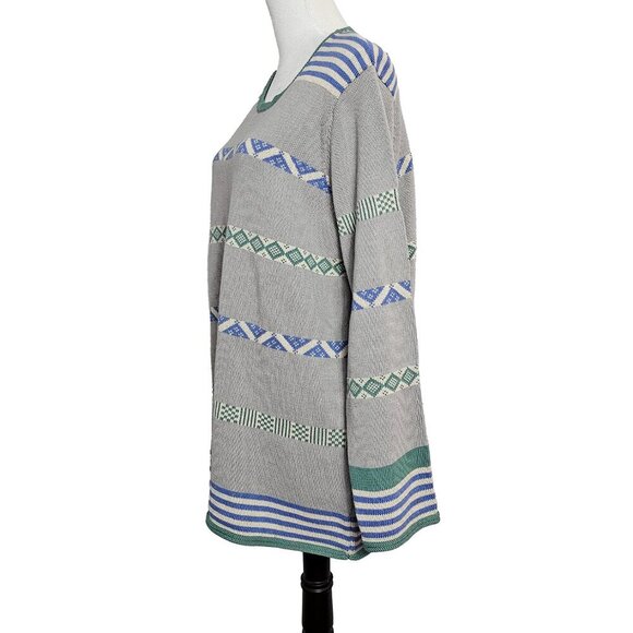 Gudrun Sjoden Large Grey Patterned Long Sleeve Lagenlook Nordic Sweater - Picture 4 of 5